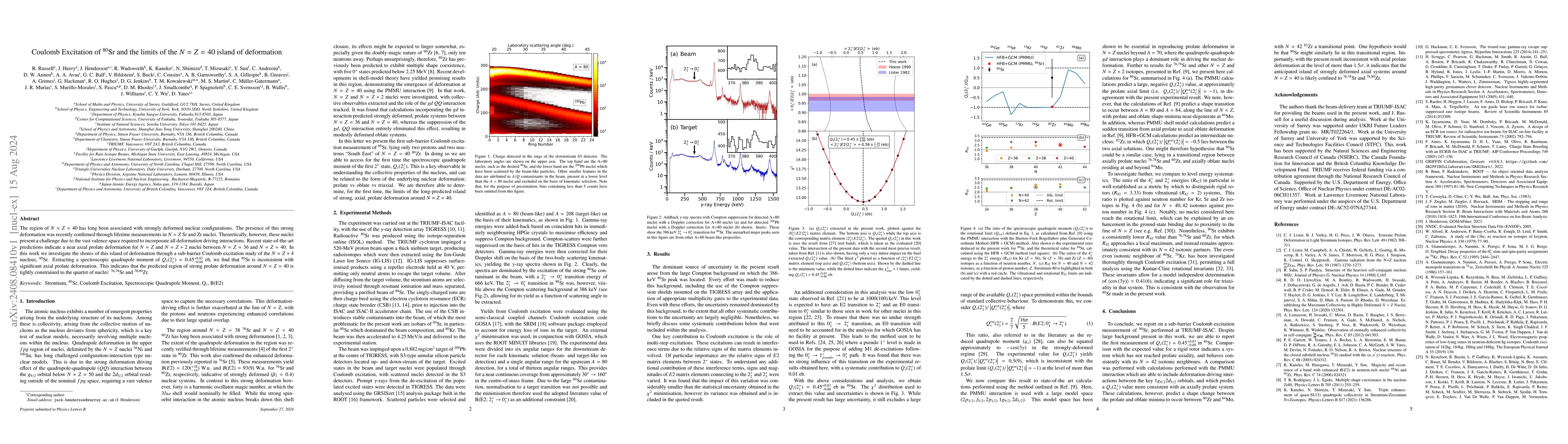 Thumbnail for Coulomb Excitation of $^{80}$Sr and the limits of the $N = Z = 40$
  island of deformation