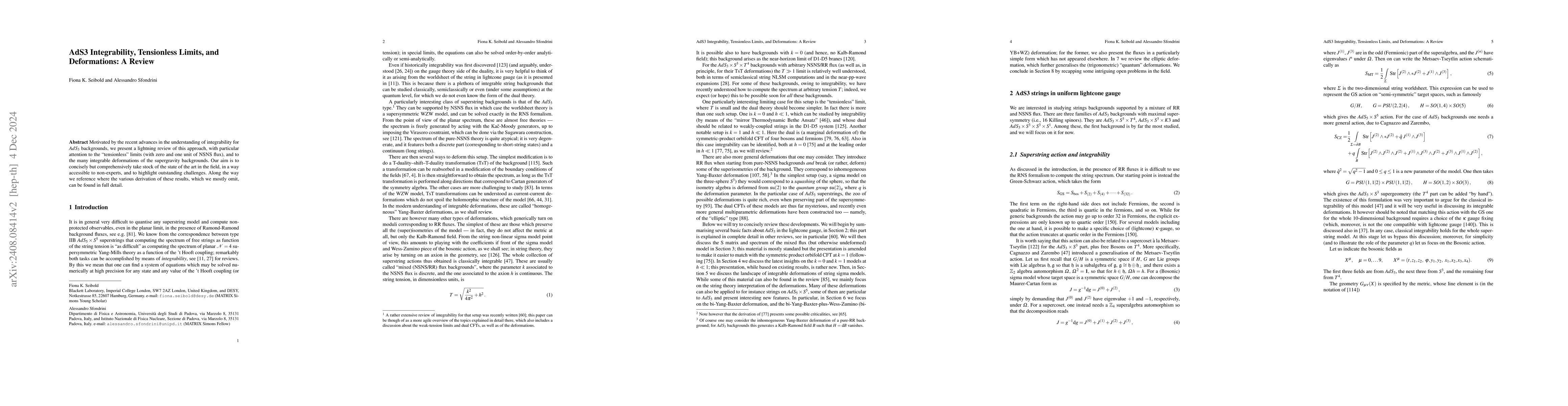 Thumbnail for AdS3 Integrability, Tensionless Limits, and Deformations: A Review