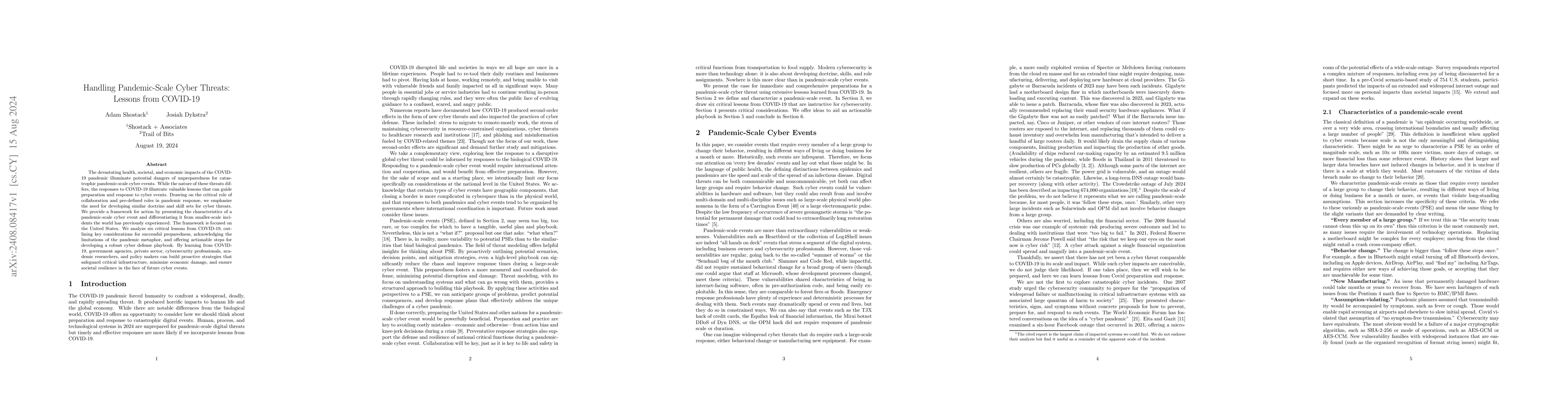 Thumbnail for Handling Pandemic-Scale Cyber Threats: Lessons from COVID-19