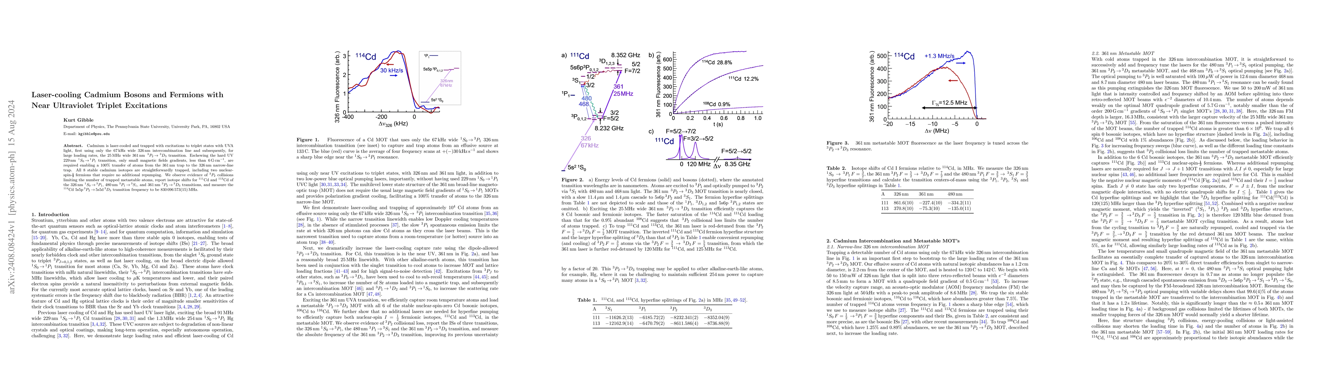 Thumbnail for Laser-cooling Cadmium Bosons and Fermions with Near Ultraviolet Triplet
  Excitations