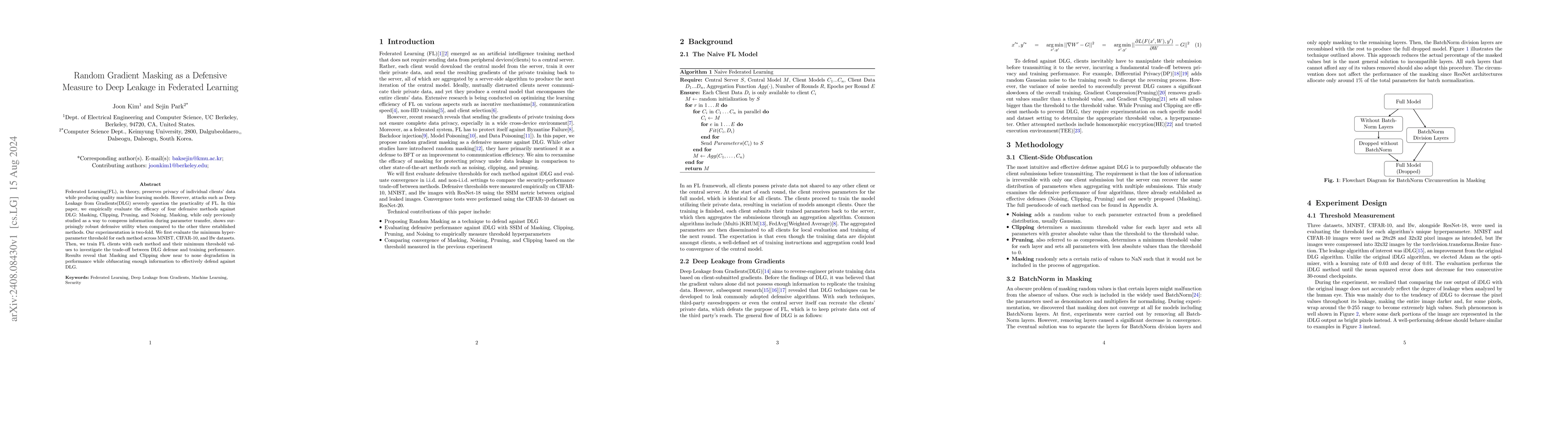 Thumbnail for Random Gradient Masking as a Defensive Measure to Deep Leakage in
  Federated Learning