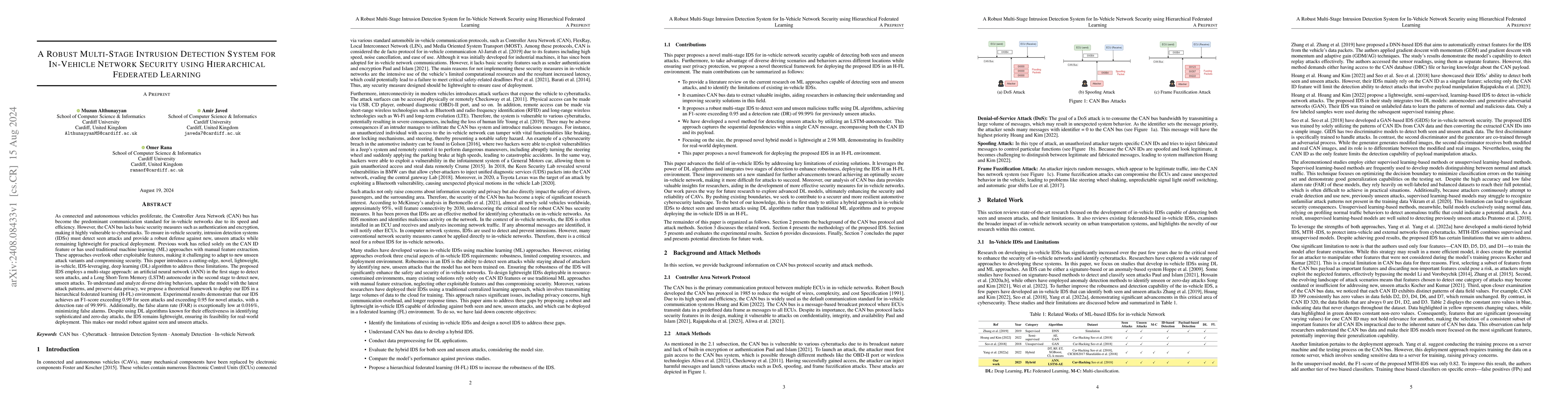Thumbnail for A Robust Multi-Stage Intrusion Detection System for In-Vehicle Network
  Security using Hierarchical Federated Learning