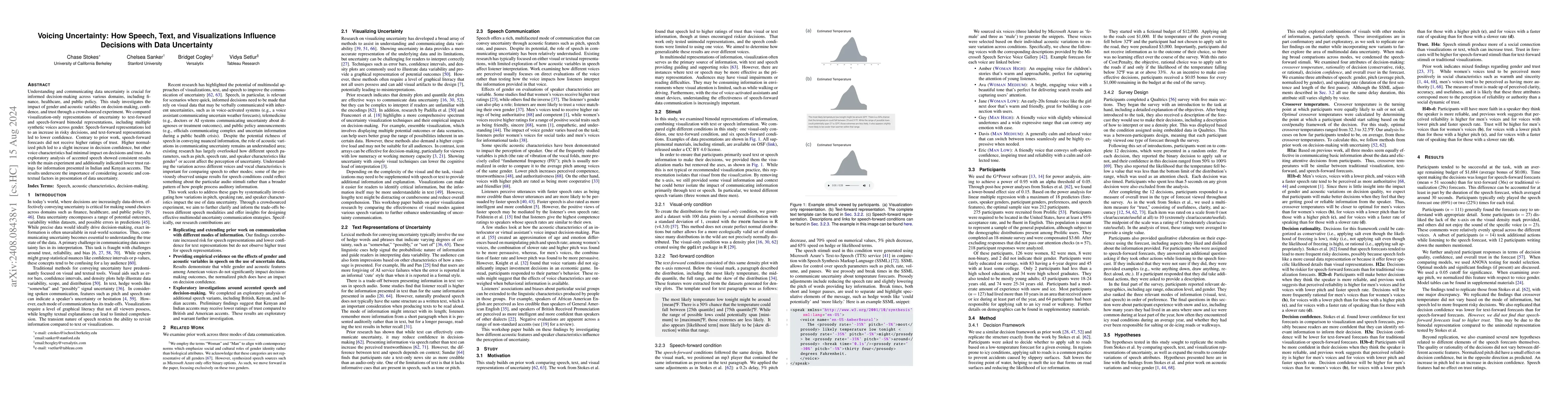 Thumbnail for Voicing Uncertainty: How Speech, Text, and Visualizations Influence
  Decisions with Data Uncertainty