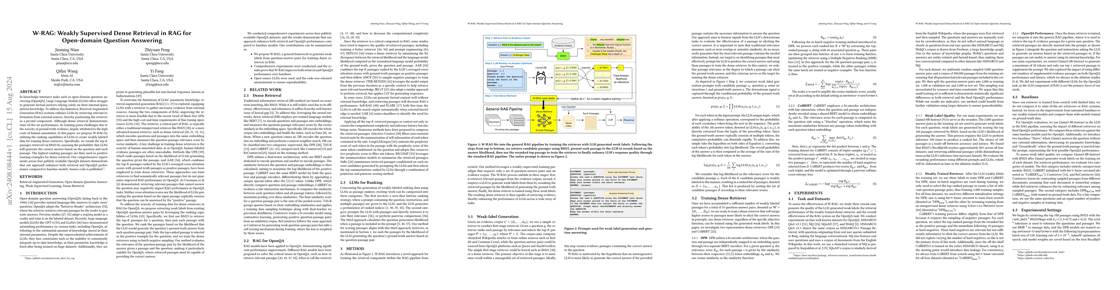 Thumbnail for W-RAG: Weakly Supervised Dense Retrieval in RAG for Open-domain Question
  Answering
