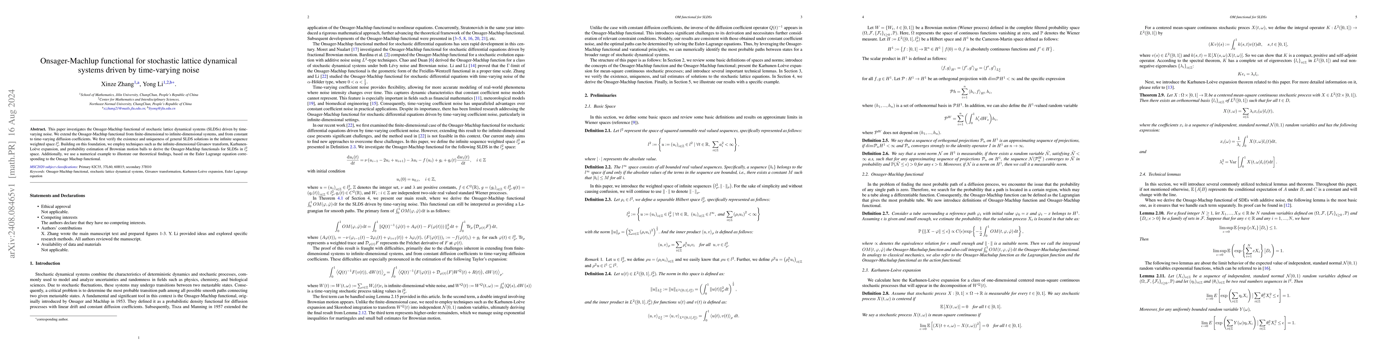 Thumbnail for Onsager-Machlup functional for stochastic lattice dynamical systems
  driven by time-varying noise