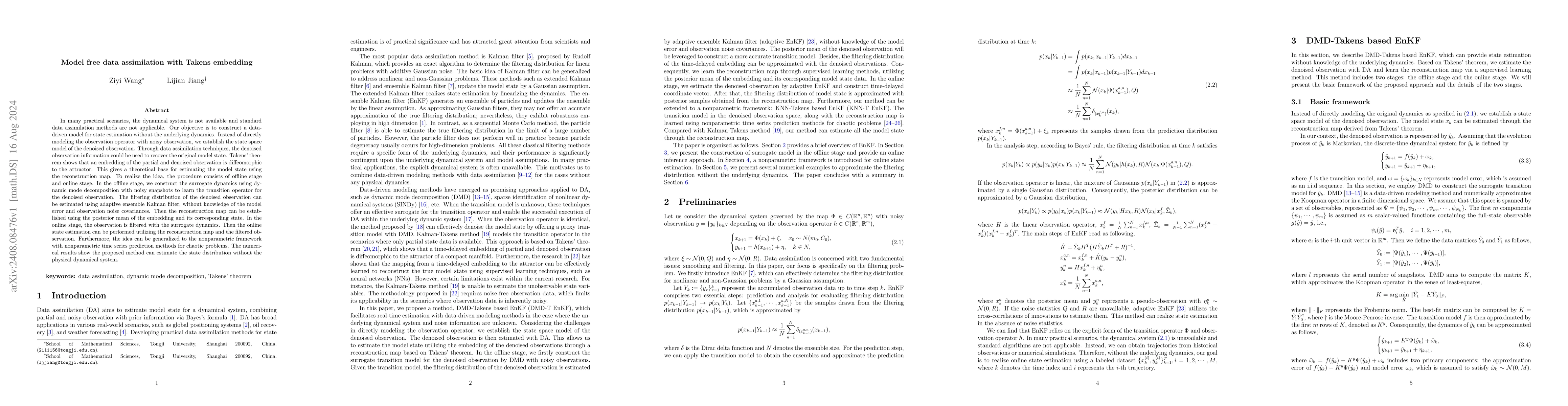 Thumbnail for Model free data assimilation with Takens embedding
