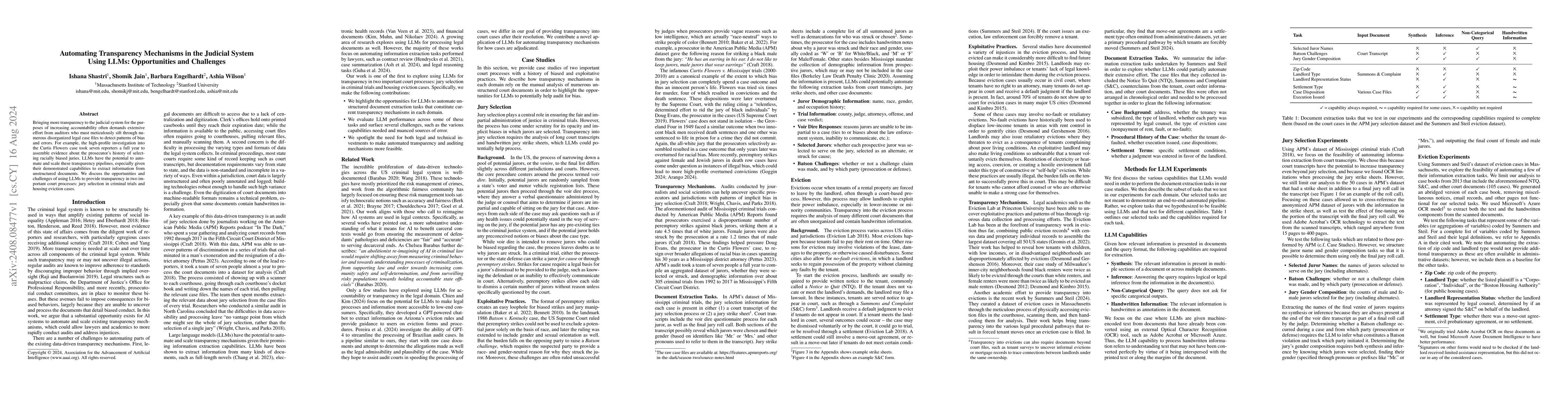 Thumbnail for Automating Transparency Mechanisms in the Judicial System Using LLMs:
  Opportunities and Challenges
