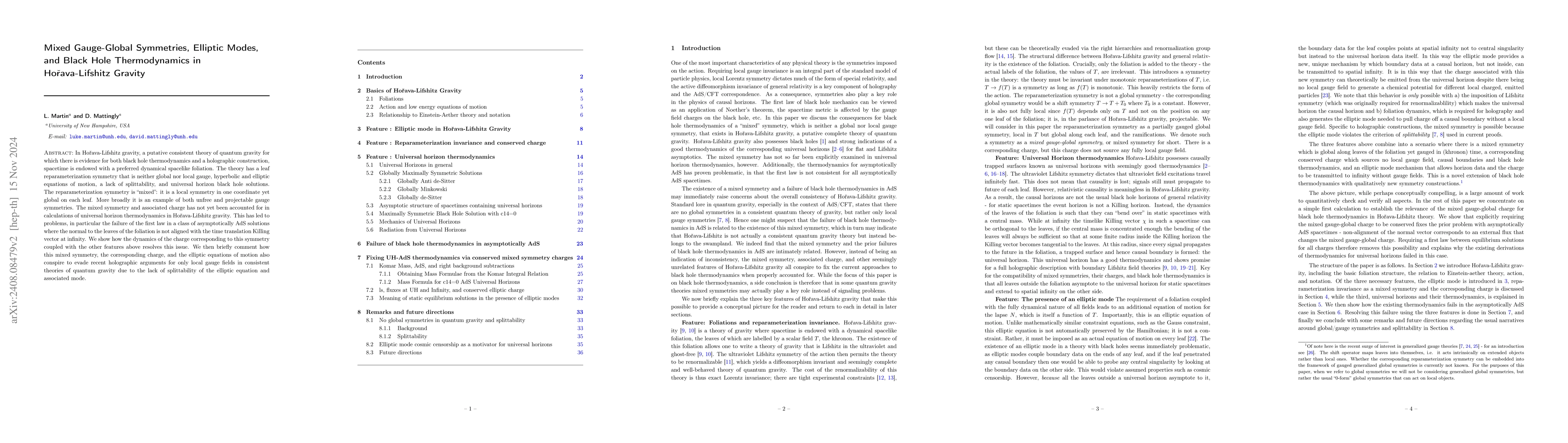 Thumbnail for Mixed Gauge-Global Symmetries, Elliptic Modes, and Black Hole
  Thermodynamics in Hořava-Lifshitz Gravity