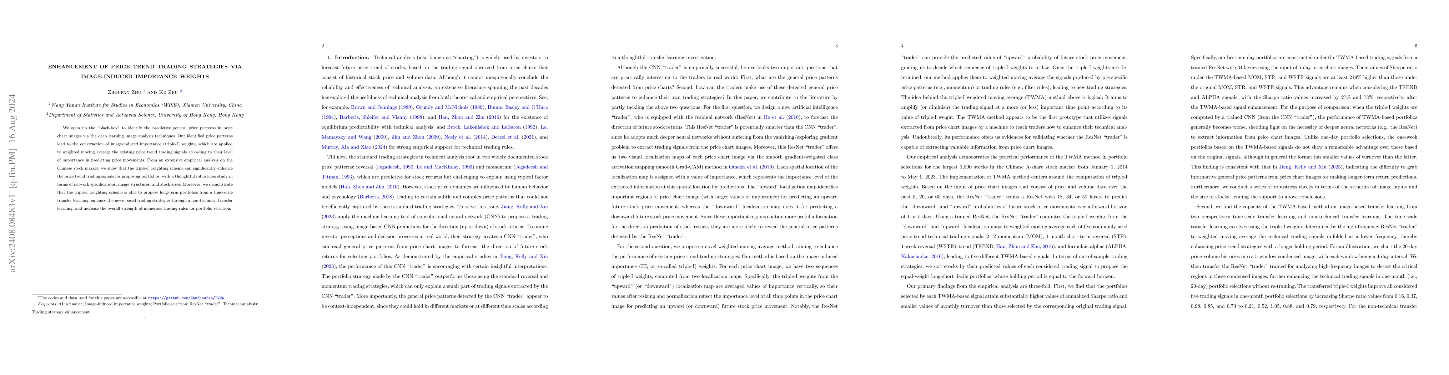 Thumbnail for Enhancement of price trend trading strategies via image-induced
  importance weights
