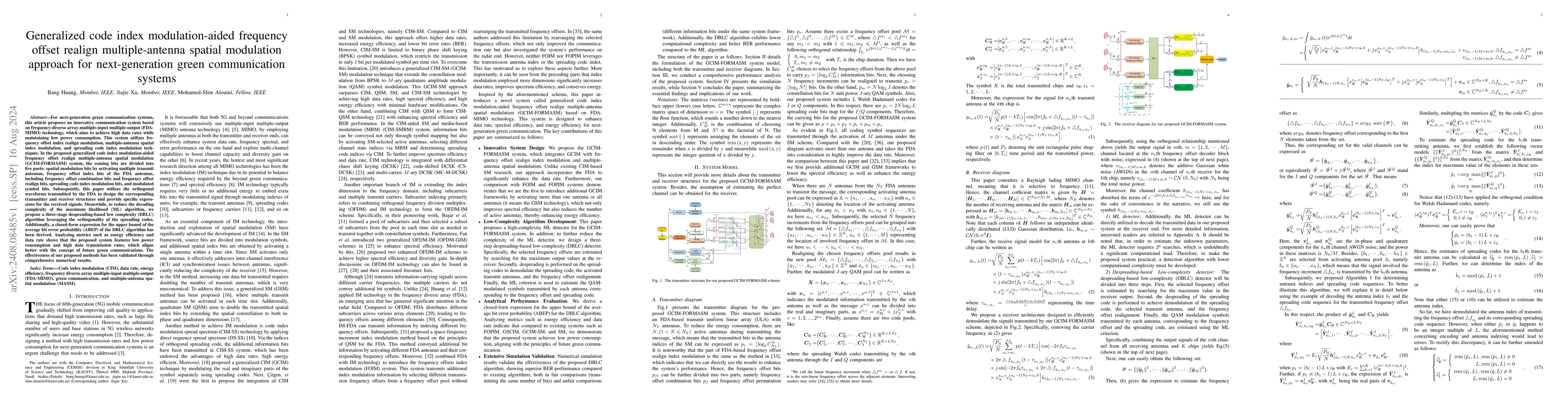 Thumbnail for Generalized code index modulation-aided frequency offset realign
  multiple-antenna spatial modulation approach for next-generation green
  communication systems