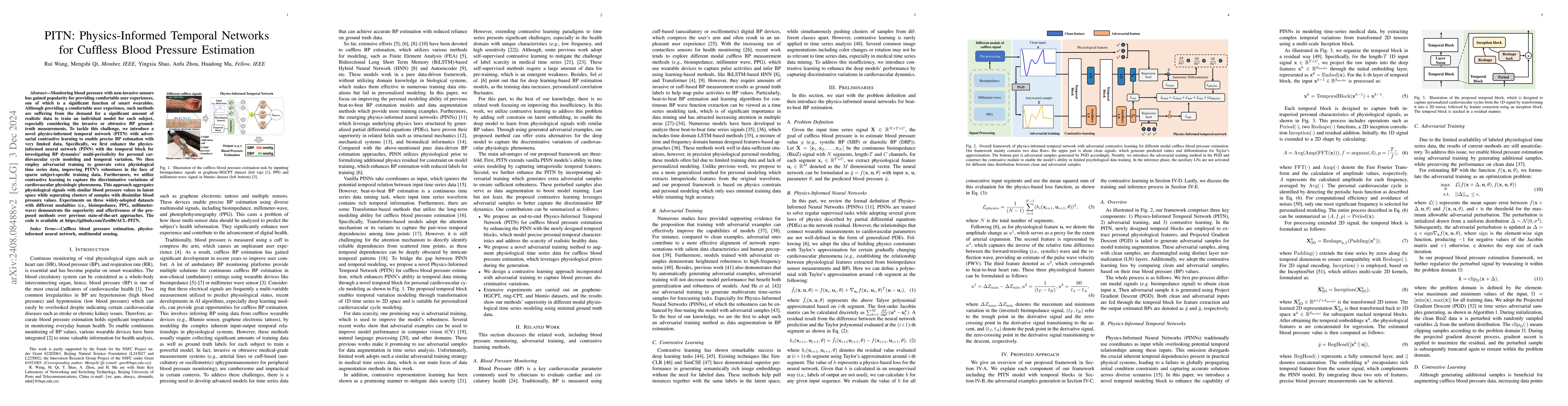 Thumbnail for Adversarial Contrastive Learning Based Physics-Informed Temporal
  Networks for Cuffless Blood Pressure Estimation