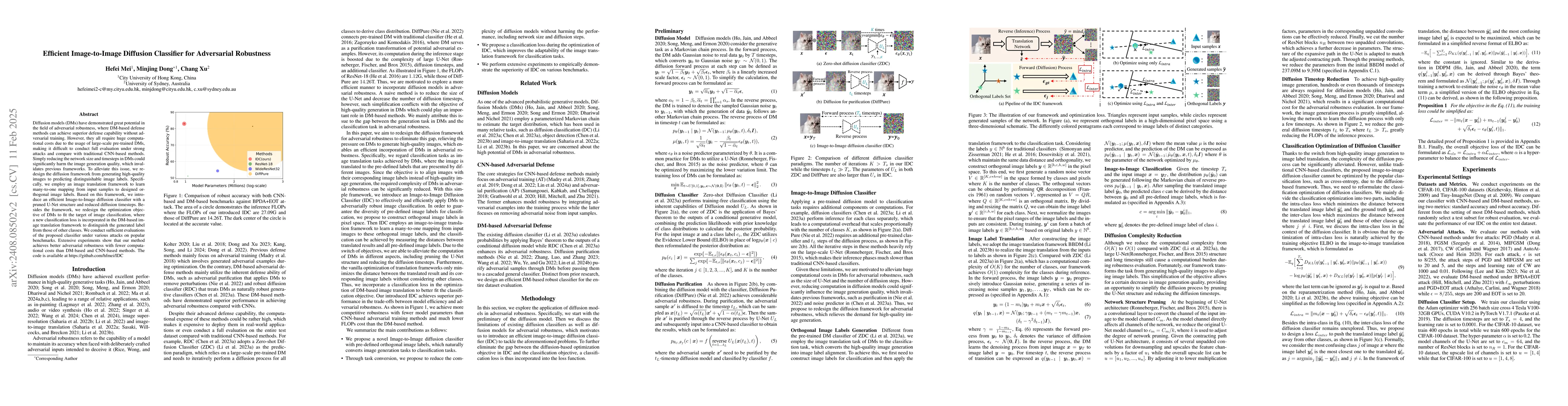 Thumbnail for Efficient Image-to-Image Diffusion Classifier for Adversarial Robustness