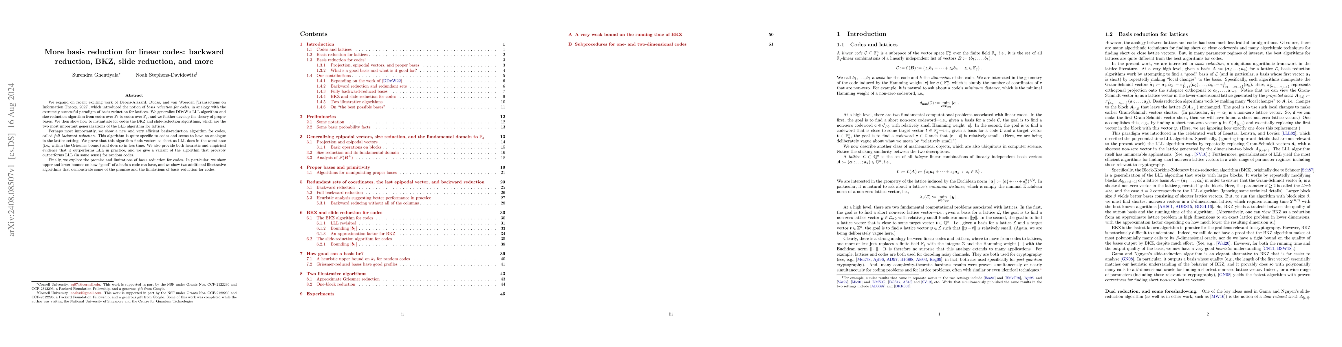 Thumbnail for More basis reduction for linear codes: backward reduction, BKZ, slide
  reduction, and more