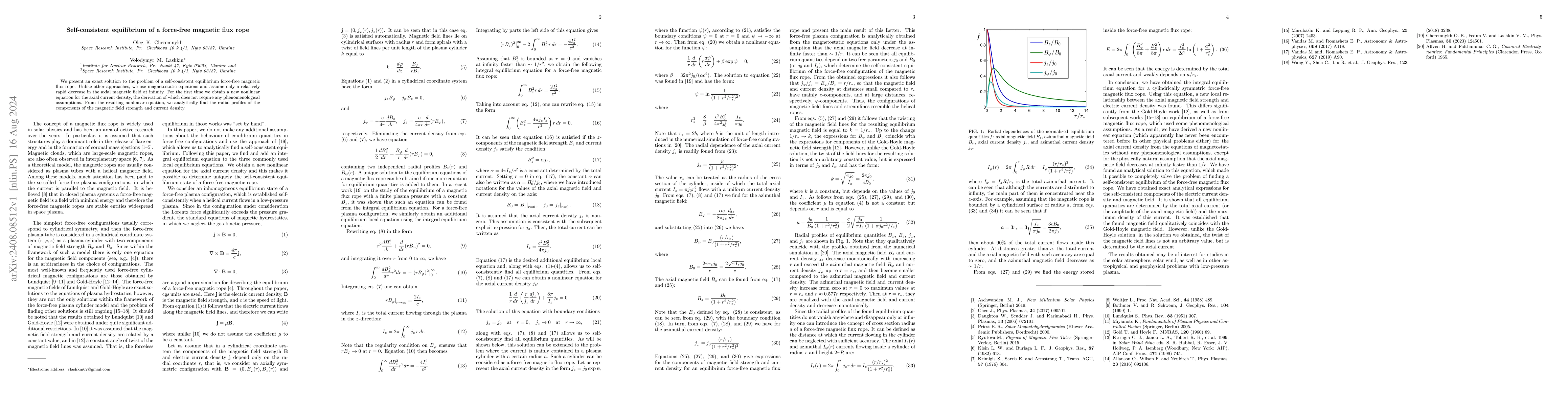Thumbnail for Self-consistent equilibrium of a force-free magnetic flux rope