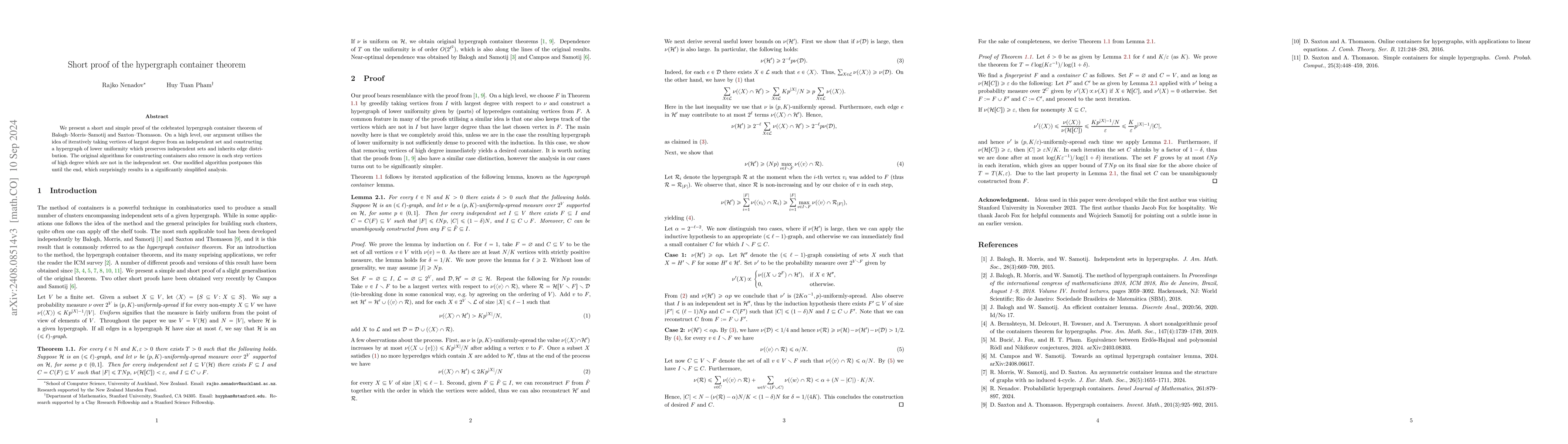 Thumbnail for Short proof of the hypergraph container theorem