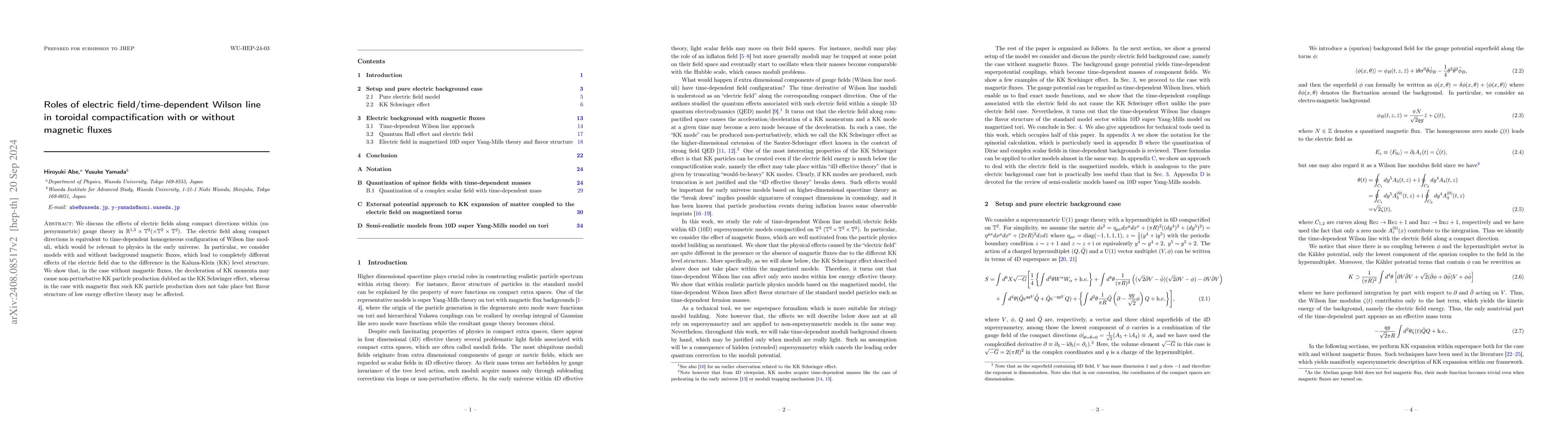 Thumbnail for Roles of electric field/time-dependent Wilson line in toroidal
  compactification with or without magnetic fluxes