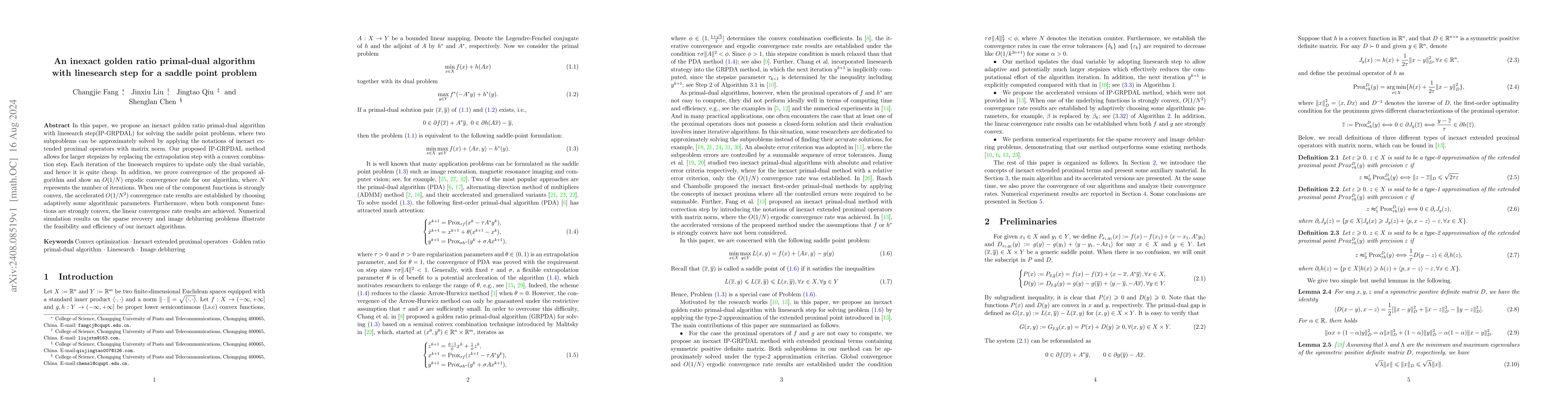 Thumbnail for An inexact golden ratio primal-dual algorithm with linesearch step for a
  saddle point problem
