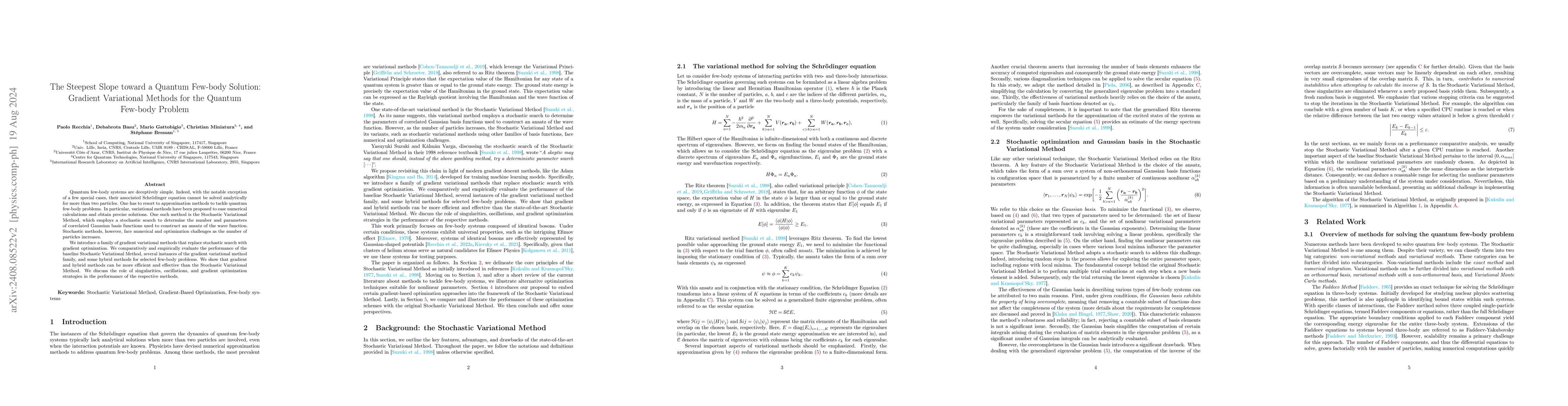 Thumbnail for The Steepest Slope toward a Quantum Few-body Solution: Gradient
  Variational Methods for the Quantum Few-body Problem