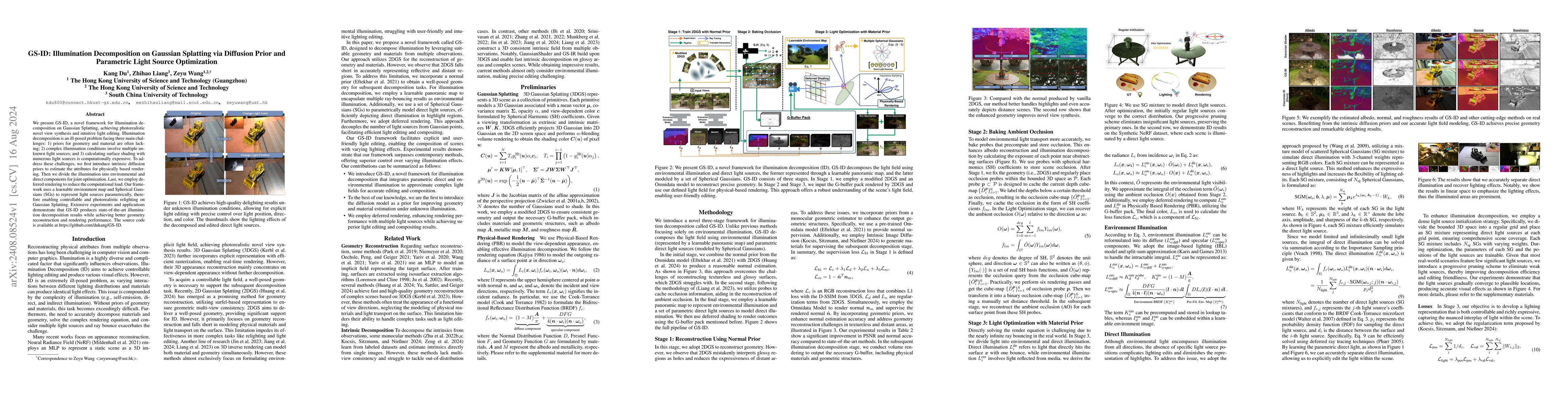 Thumbnail for GS-ID: Illumination Decomposition on Gaussian Splatting via Diffusion
  Prior and Parametric Light Source Optimization