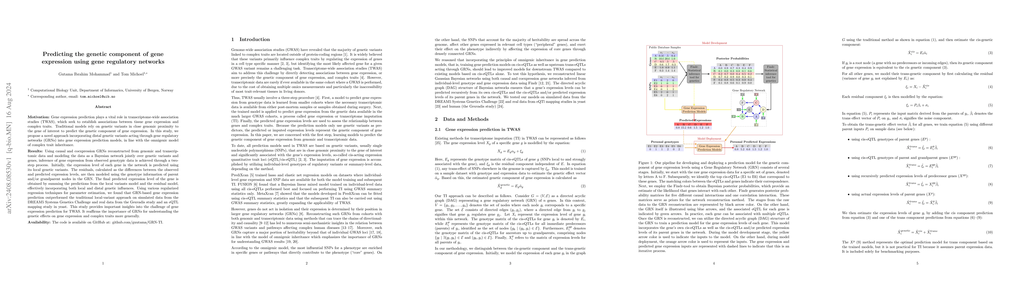 Thumbnail for Predicting the genetic component of gene expression using gene
  regulatory networks