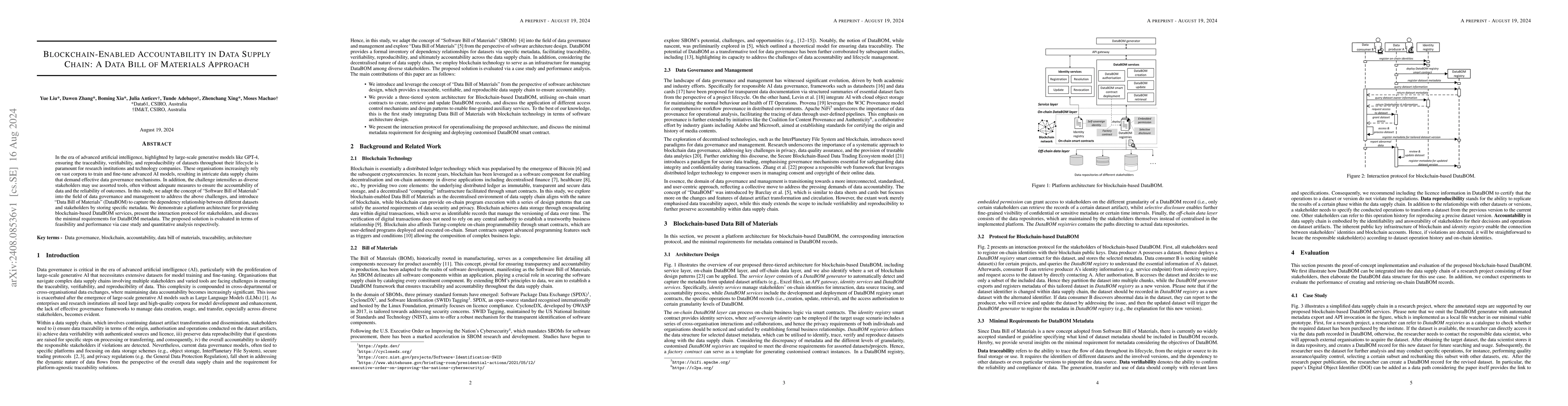 Thumbnail for Blockchain-Enabled Accountability in Data Supply Chain: A Data Bill of
  Materials Approach