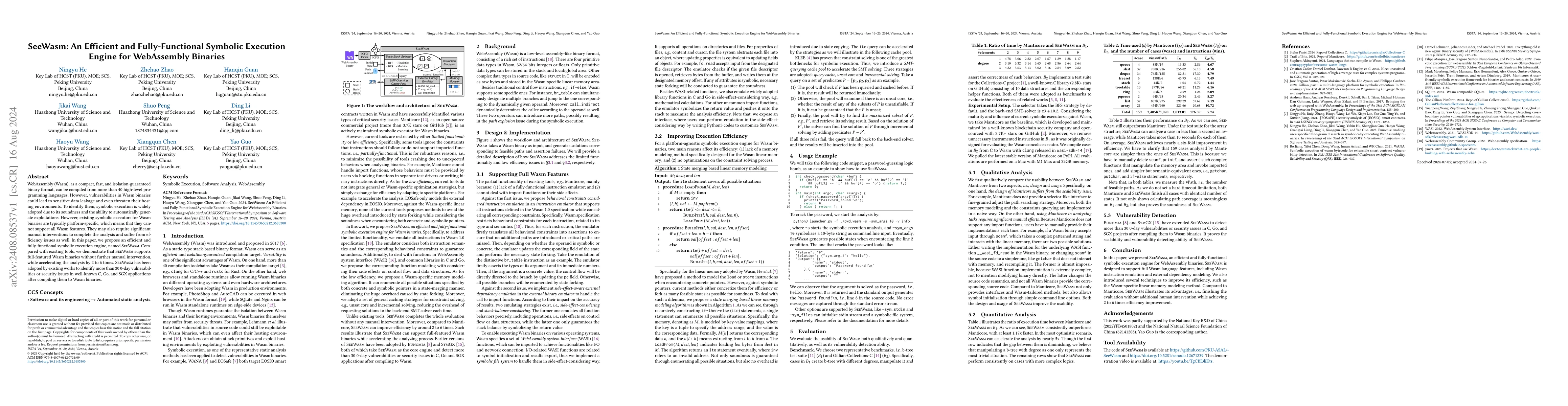 Thumbnail for SeeWasm: An Efficient and Fully-Functional Symbolic Execution Engine for
  WebAssembly Binaries