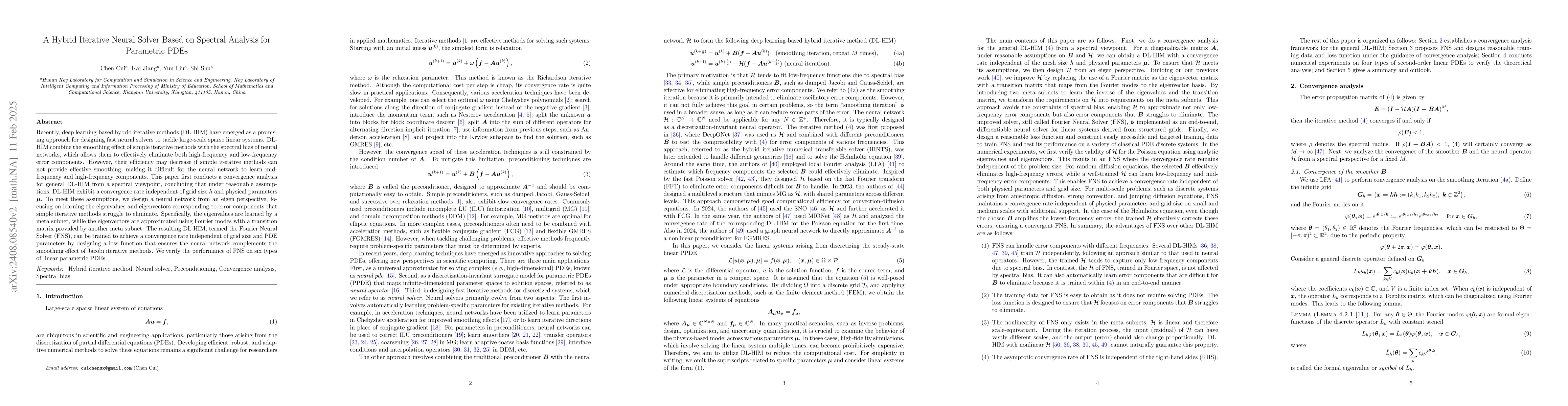 Thumbnail for Convergence Framework of Deep Learning-based Hybrid Iterative Methods
  and the Application to Designing a Fourier Neural Solver for Parametric PDEs