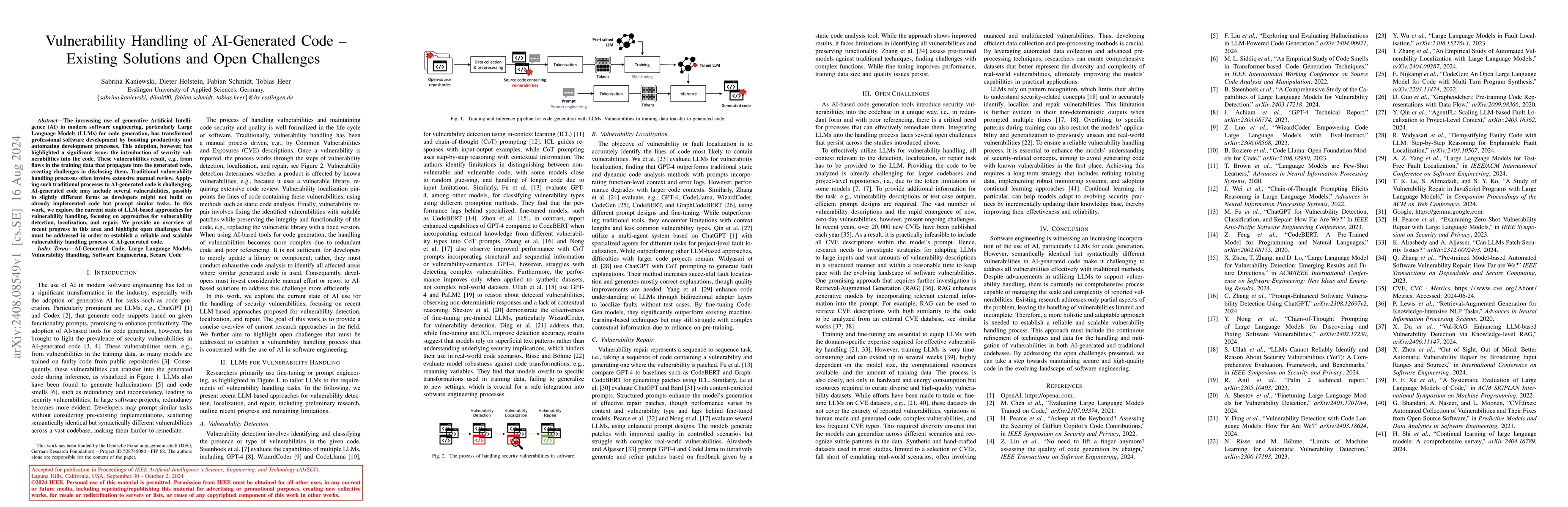 Thumbnail for Vulnerability Handling of AI-Generated Code -- Existing Solutions and
  Open Challenges