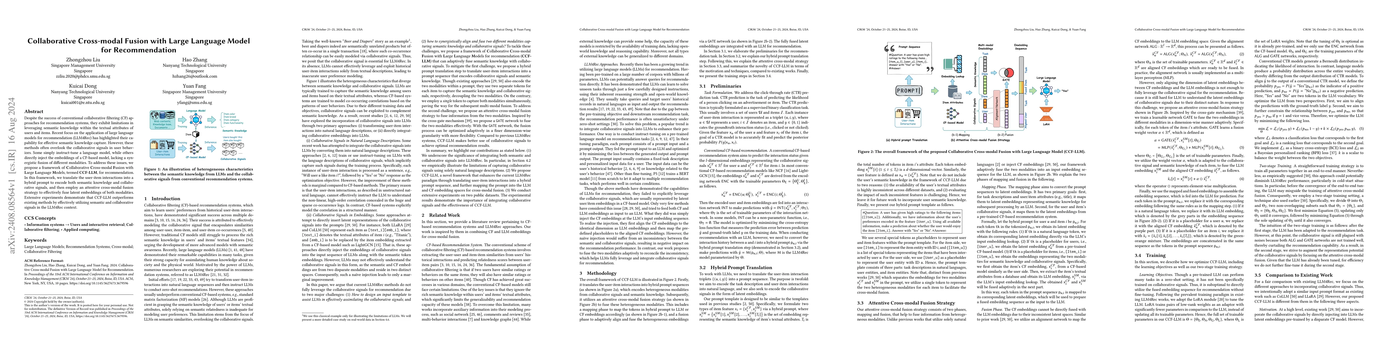 Thumbnail for Collaborative Cross-modal Fusion with Large Language Model for
  Recommendation