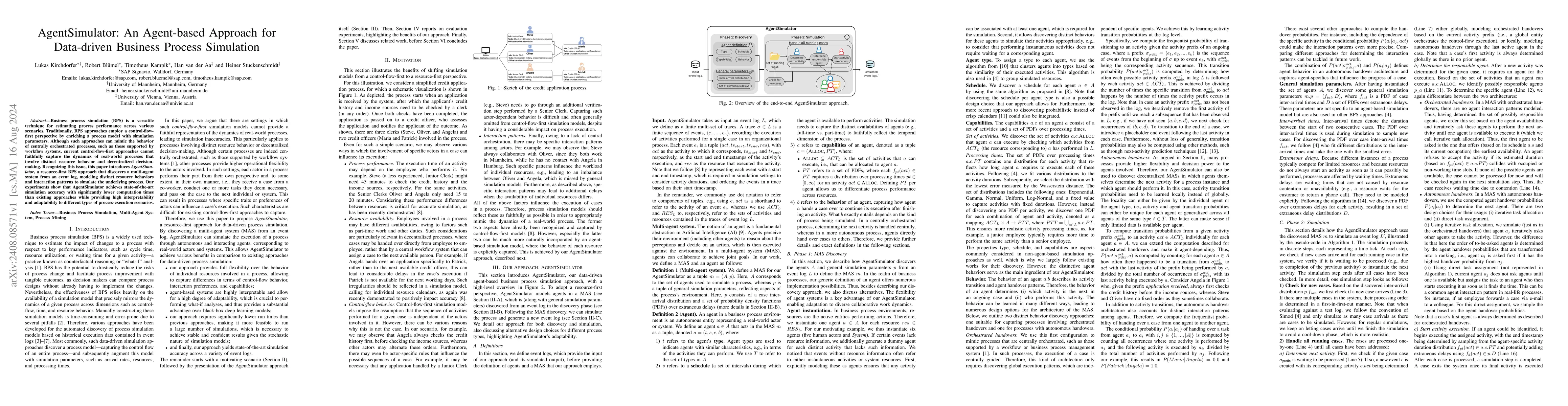 Thumbnail for AgentSimulator: An Agent-based Approach for Data-driven Business Process
  Simulation