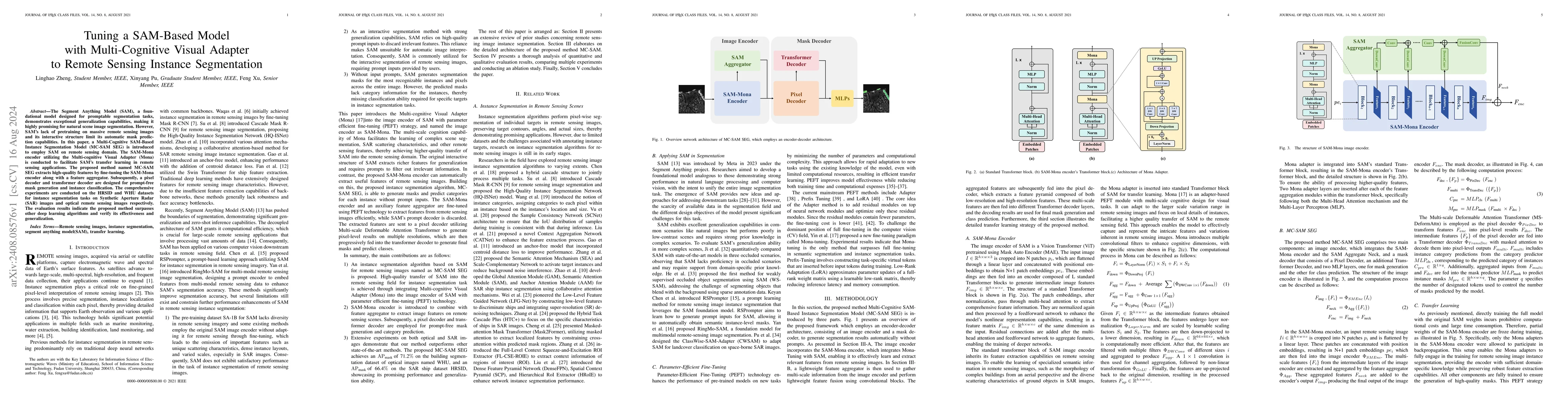 Thumbnail for Tuning a SAM-Based Model with Multi-Cognitive Visual Adapter to Remote
  Sensing Instance Segmentation