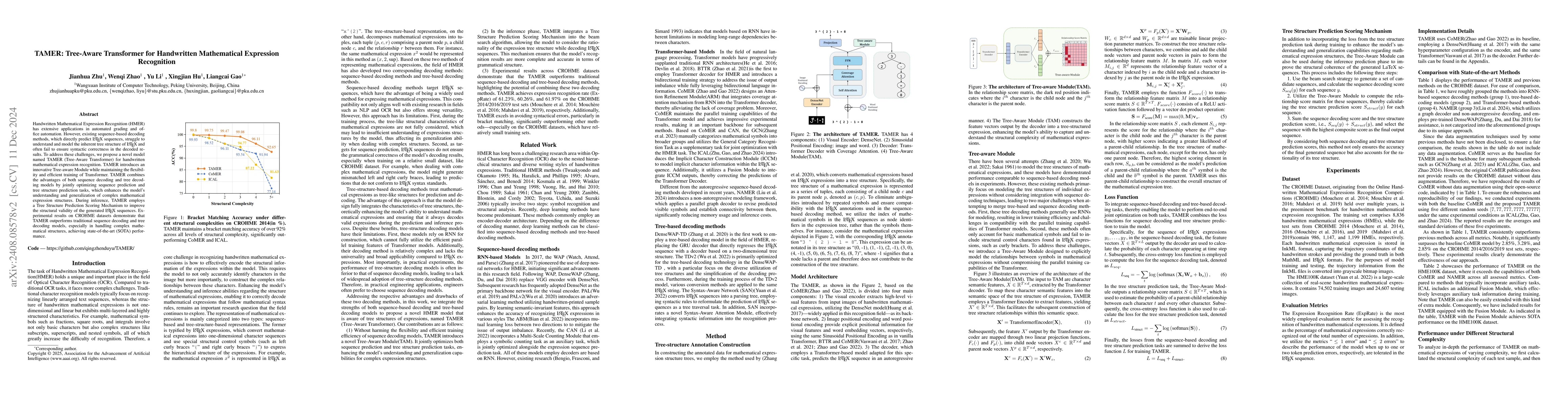 Thumbnail for TAMER: Tree-Aware Transformer for Handwritten Mathematical Expression
  Recognition