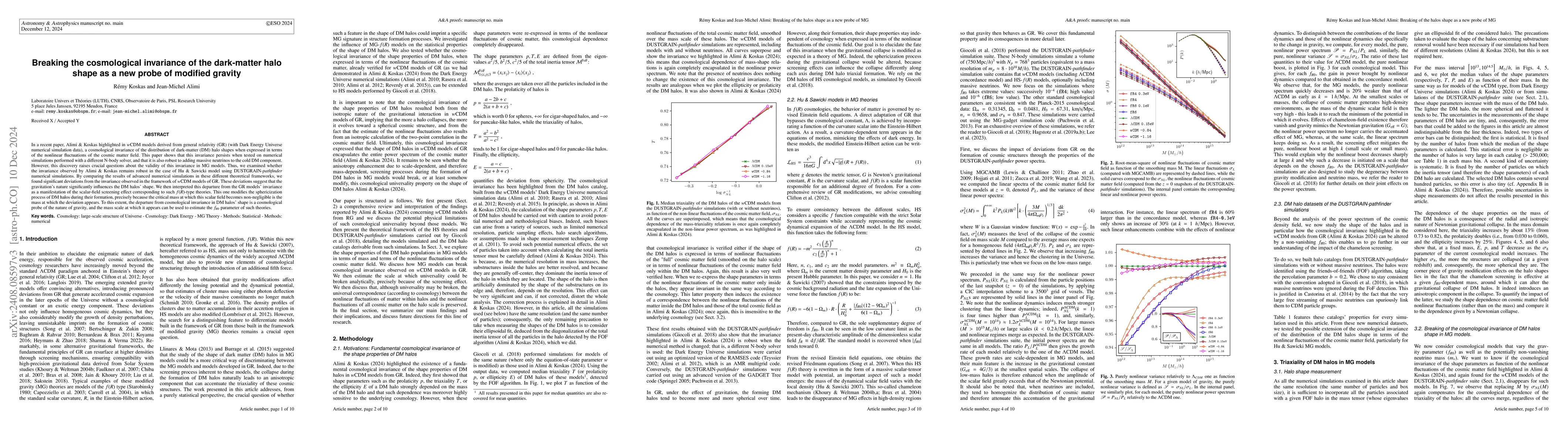 Thumbnail for Breaking the cosmological invariance of the dark matter halos shape as a
  new probe of modified gravity