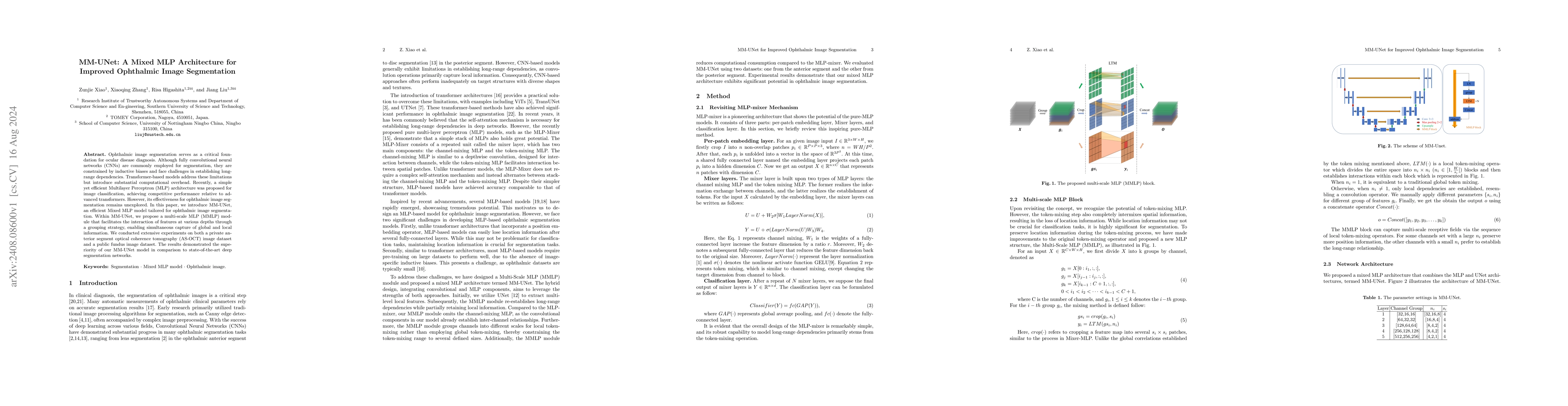 Thumbnail for MM-UNet: A Mixed MLP Architecture for Improved Ophthalmic Image
  Segmentation