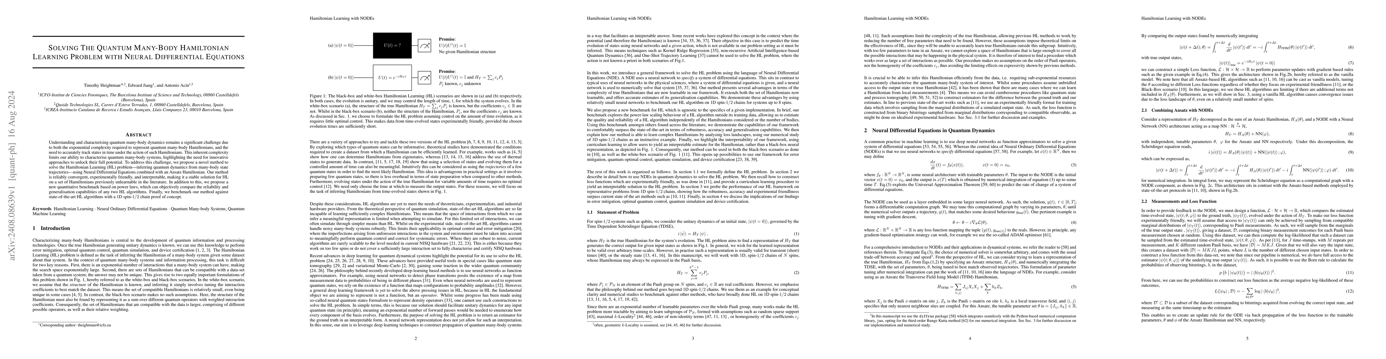 Thumbnail for Solving The Quantum Many-Body Hamiltonian Learning Problem with Neural
  Differential Equations
