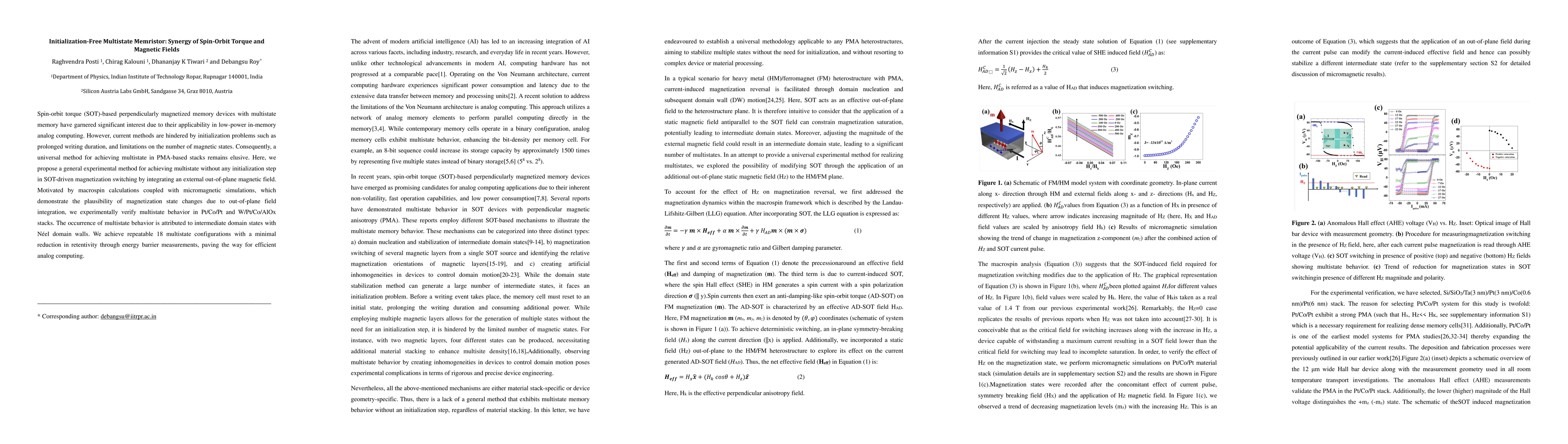 Thumbnail for Initialization-Free Multistate Memristor: Synergy of Spin-Orbit Torque
  and Magnetic Fields