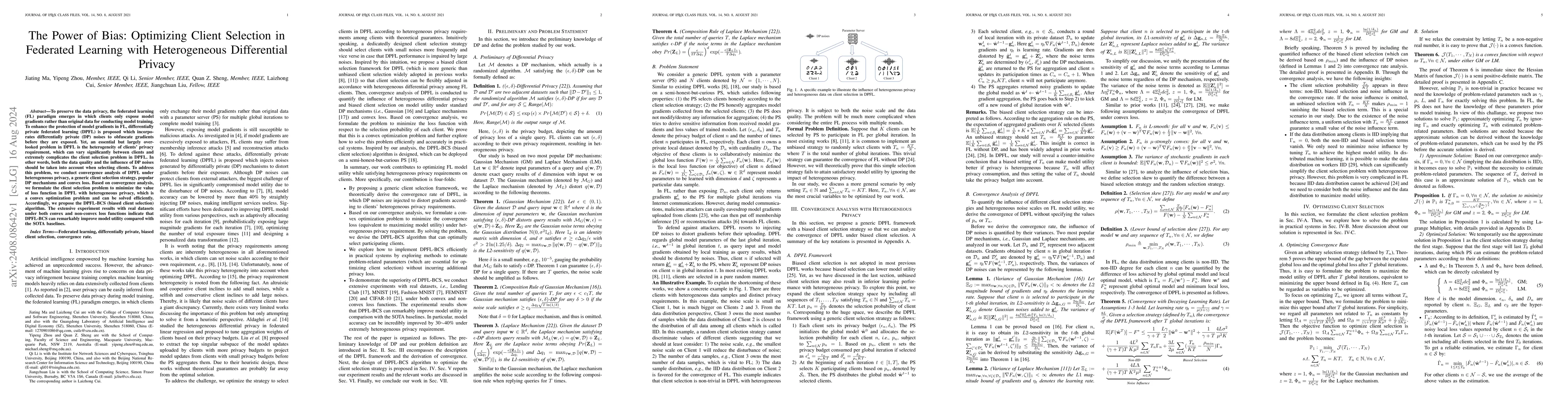 Thumbnail for The Power of Bias: Optimizing Client Selection in Federated Learning
  with Heterogeneous Differential Privacy