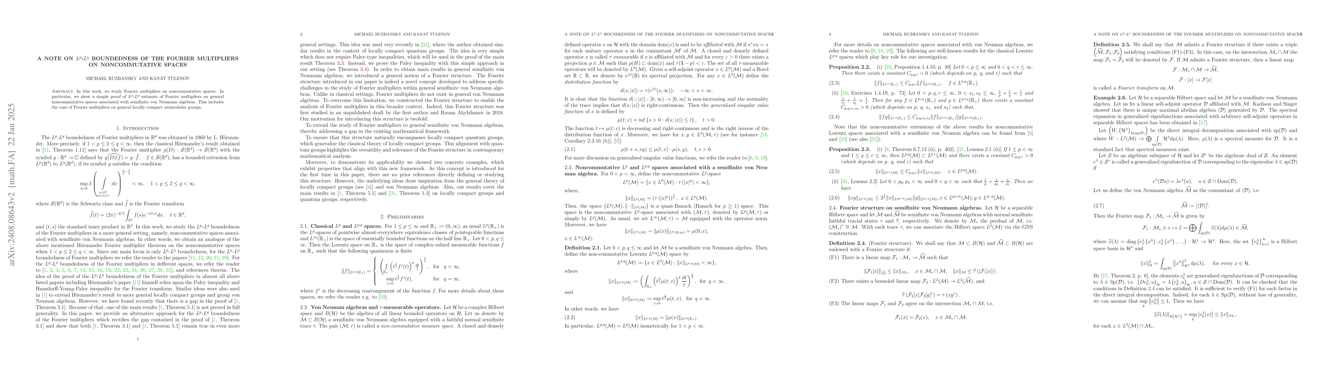Thumbnail for $L^p$-$L^q$ estimate of the Fourier multipliers on noncommutative spaces