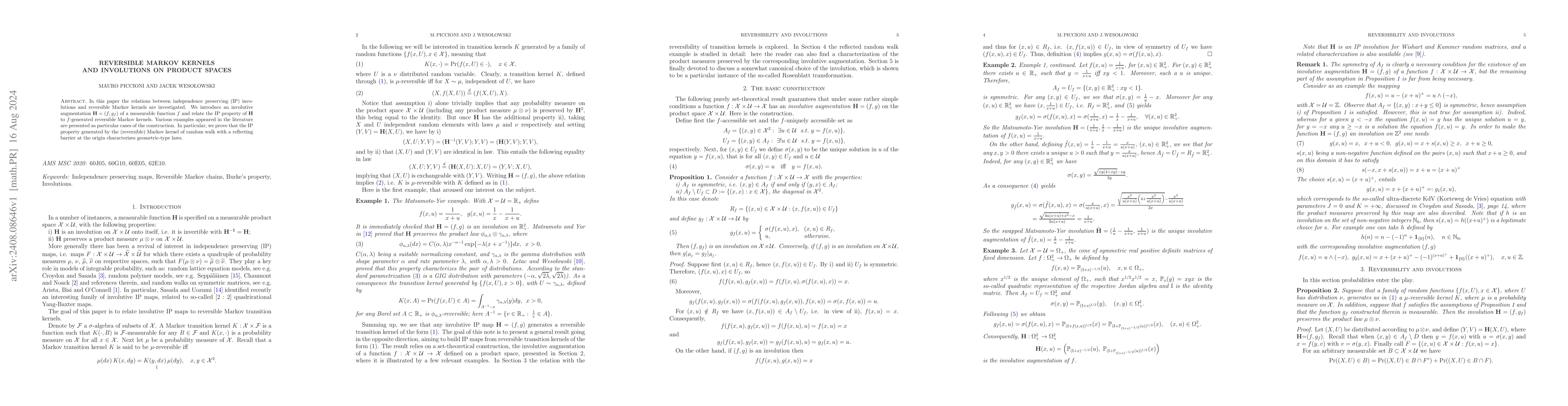 Thumbnail for Reversible Markov kernels and involutions on product spaces