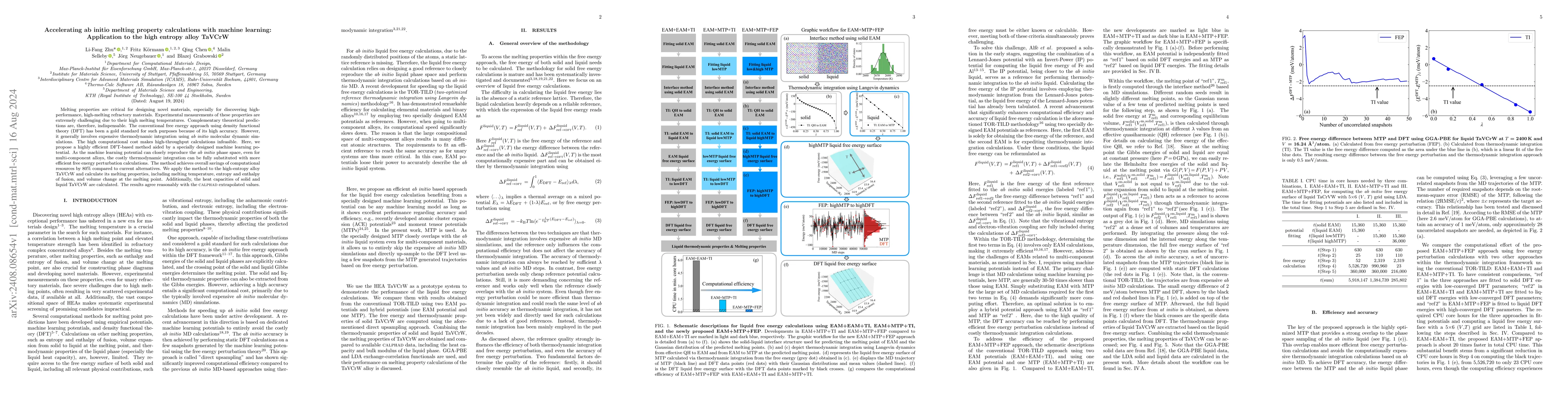 Thumbnail for Accelerating ab initio melting property calculations with machine
  learning: Application to the high entropy alloy TaVCrW