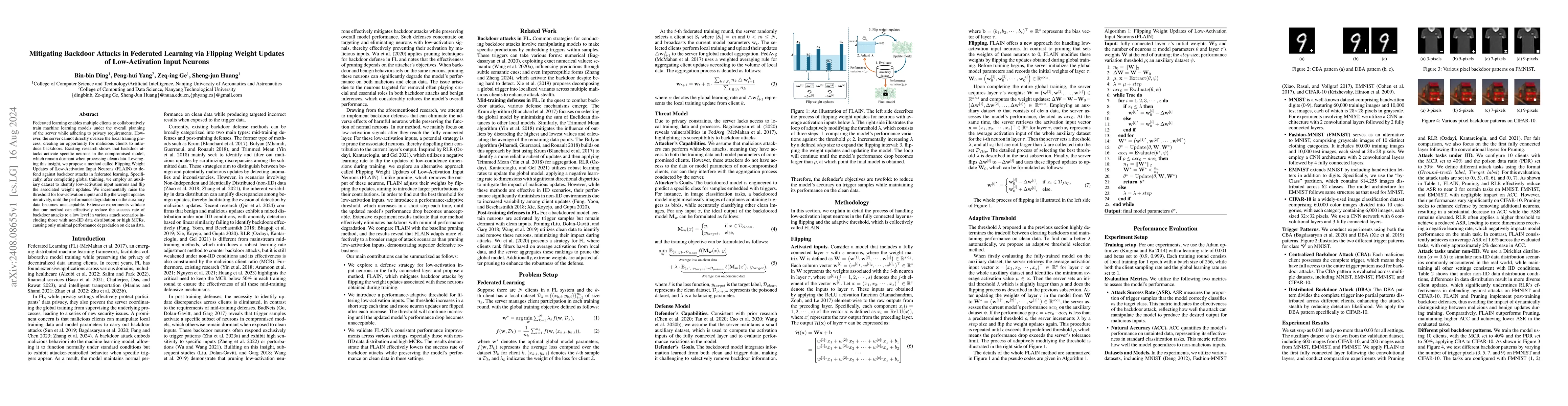 Thumbnail for Mitigating Backdoor Attacks in Federated Learning via Flipping Weight
  Updates of Low-Activation Input Neurons
