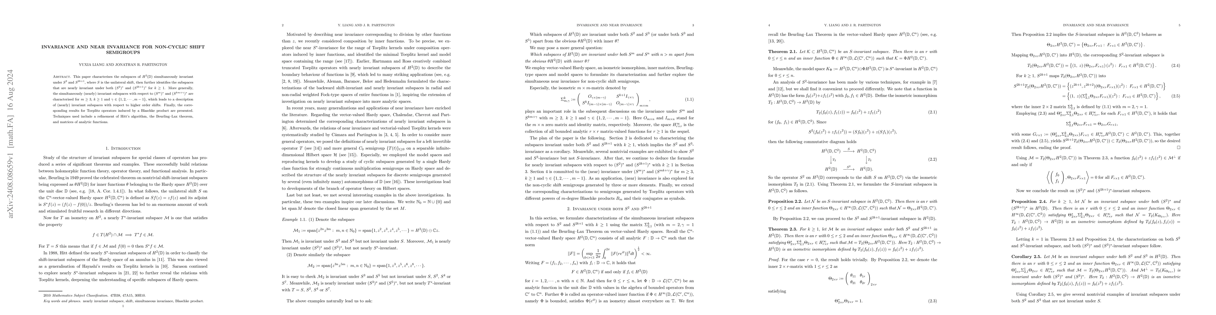 Thumbnail for Invariance and near invariance for non-cyclic shift semigroups