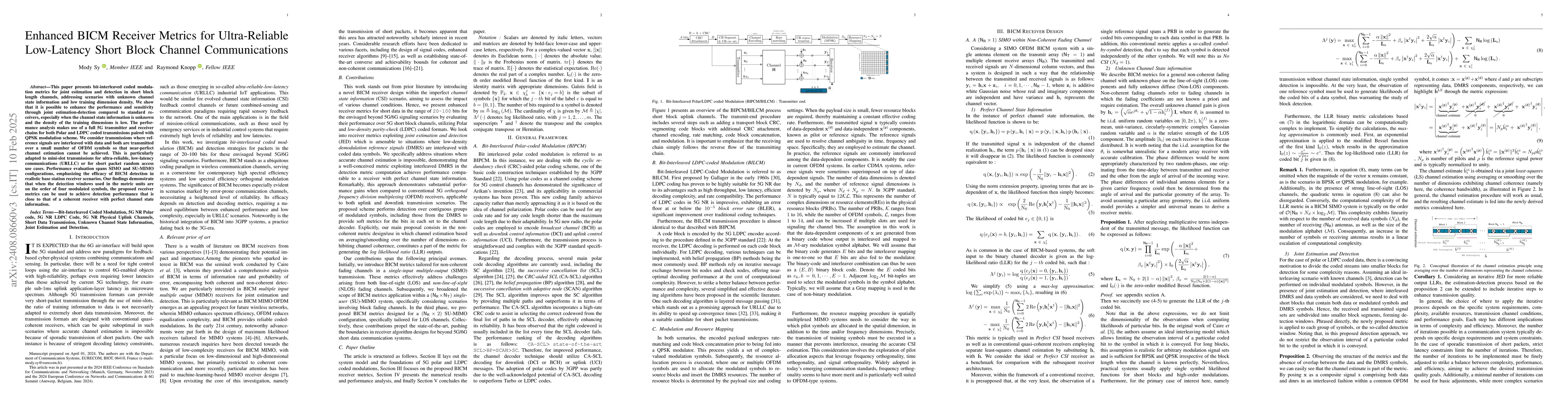 Thumbnail for Enhanced BICM Receiver Metrics for Ultra-Reliable Low-Latency Short
  Block Channel Communications