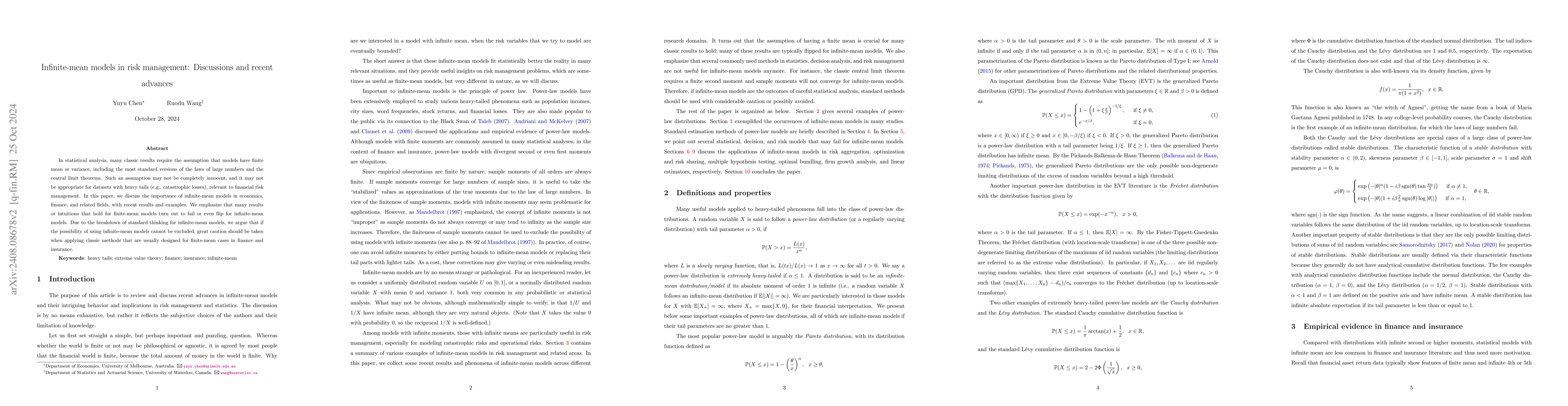 Thumbnail for Infinite-mean models in risk management: Discussions and recent advances