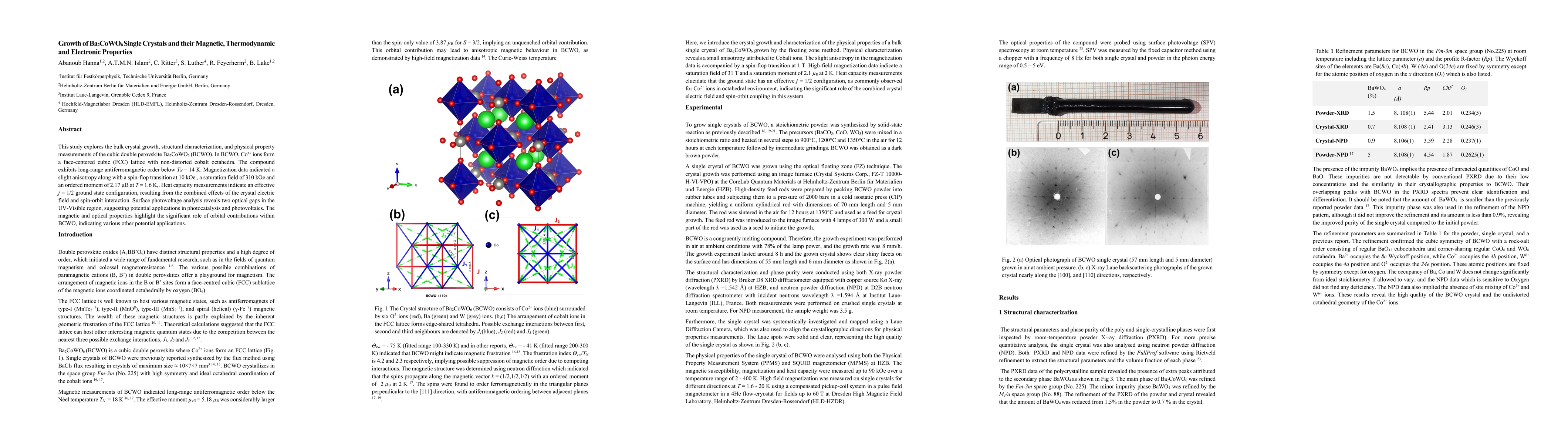 Thumbnail for Growth of Ba_2CoWO_6 Single Crystals and their Magnetic, Thermodynamic
  and Electronic Properties