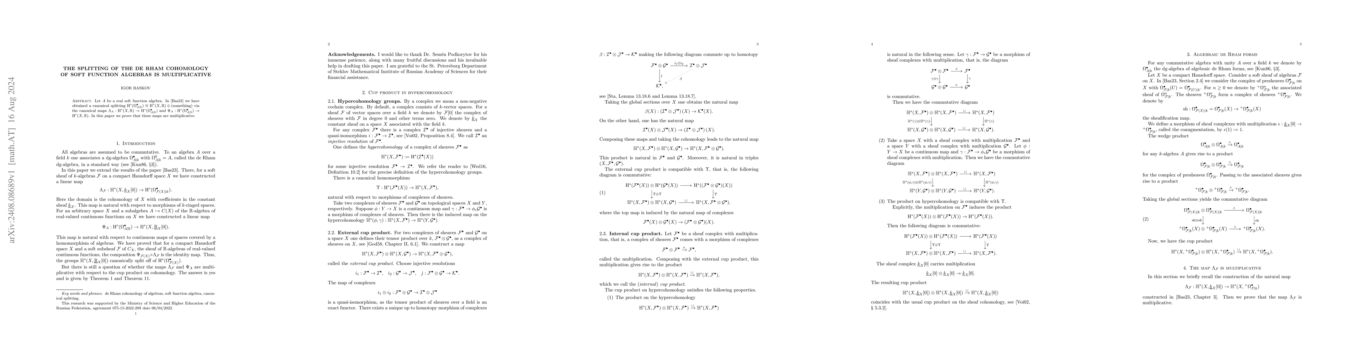 Thumbnail for The splitting of the de Rham cohomology of soft function algebras is
  multiplicative