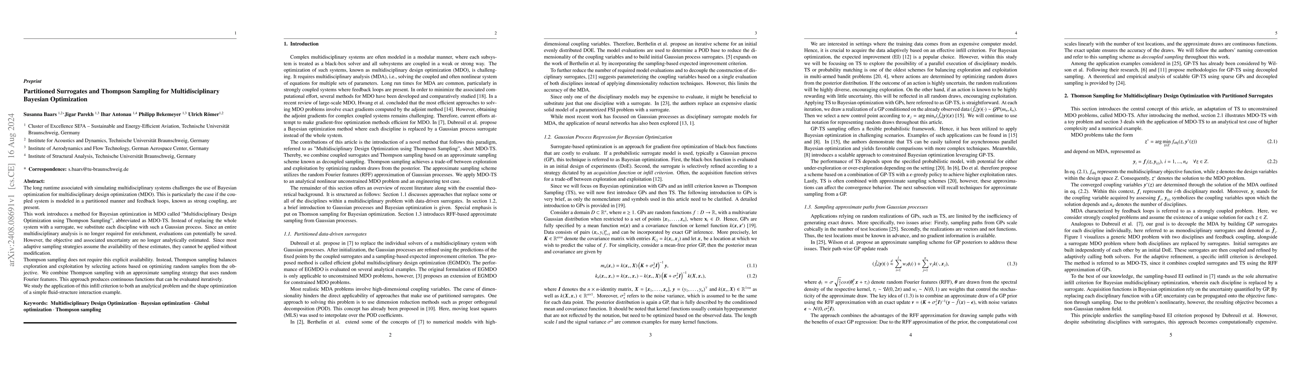 Thumbnail for Partitioned Surrogates and Thompson Sampling for Multidisciplinary
  Bayesian Optimization