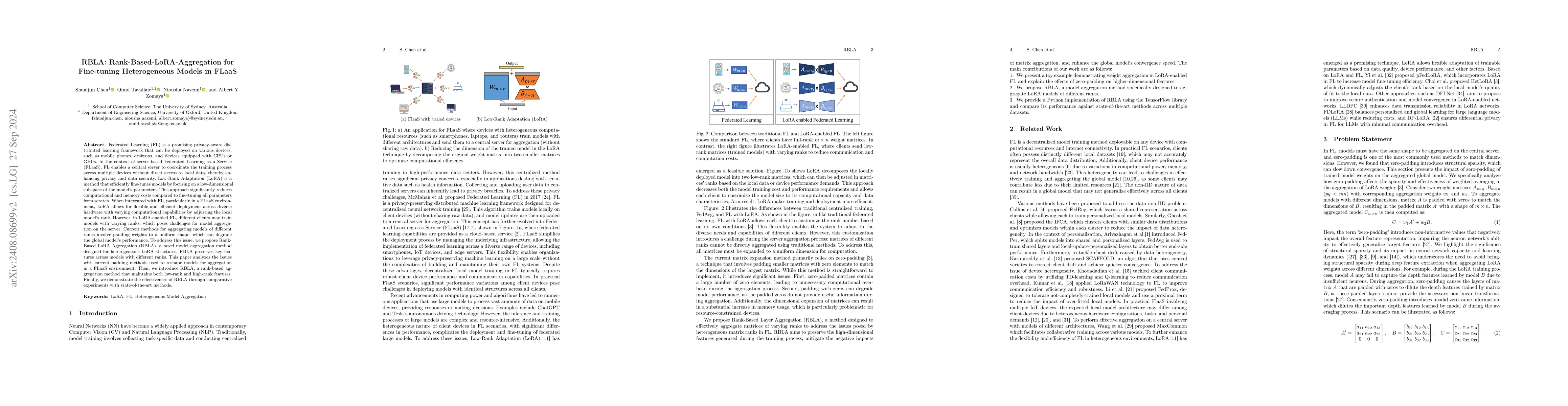 Thumbnail for RBLA: Rank-Based-LoRA-Aggregation for Fine-tuning Heterogeneous Models
  in FLaaS