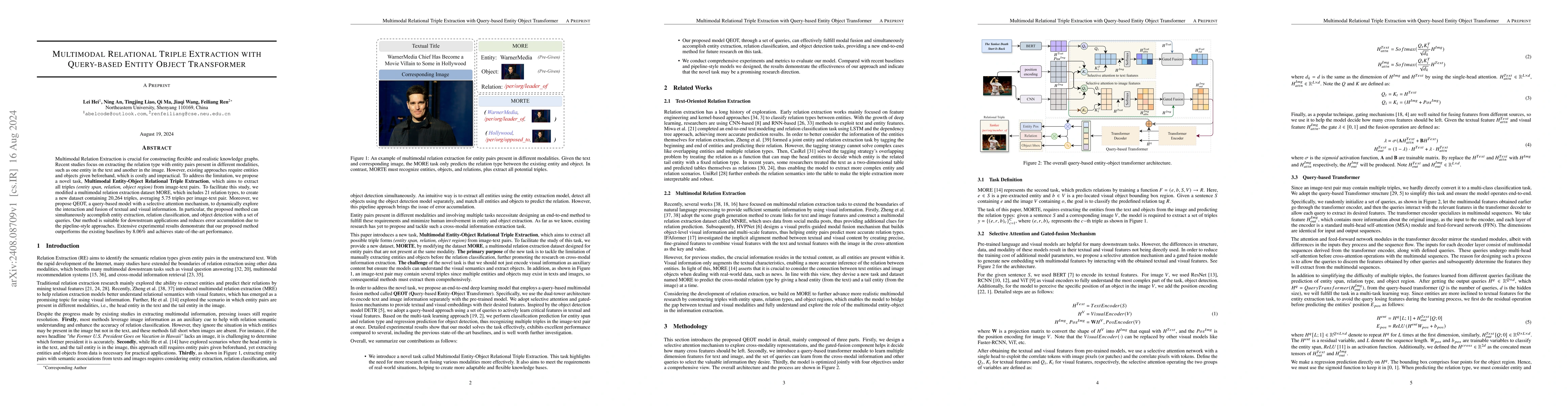 Thumbnail for Multimodal Relational Triple Extraction with Query-based Entity Object
  Transformer
