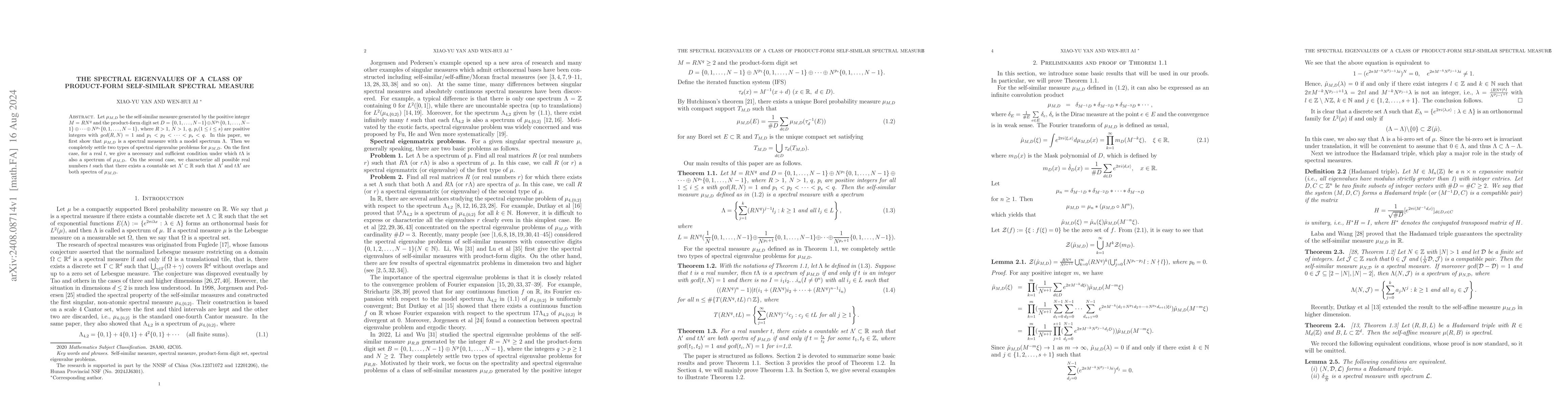 Thumbnail for The spectral eigenvalues of a class of product-form self-similar
  spectral measure